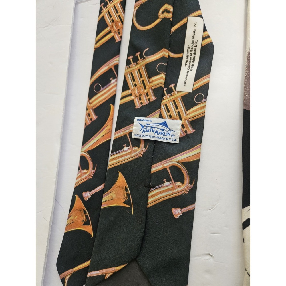 Three Vintage Musical Themed Trumpet Ties Ralph Marlin/Fratello/Je Suis Band - Picture 4 of 6